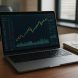 a laptop displaying a financial trading platform's graph with cash next to it on a desk